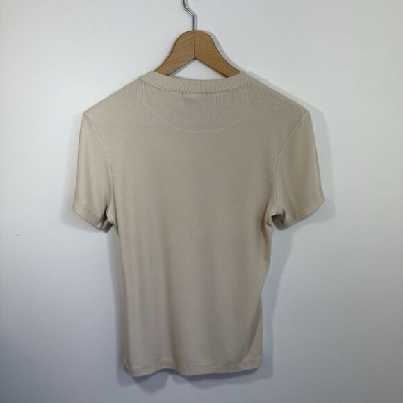 LNA Womens Crew Neck Ribbed Long Sleeve Crop Top Light Beige Size XS - Picture 2 of 8